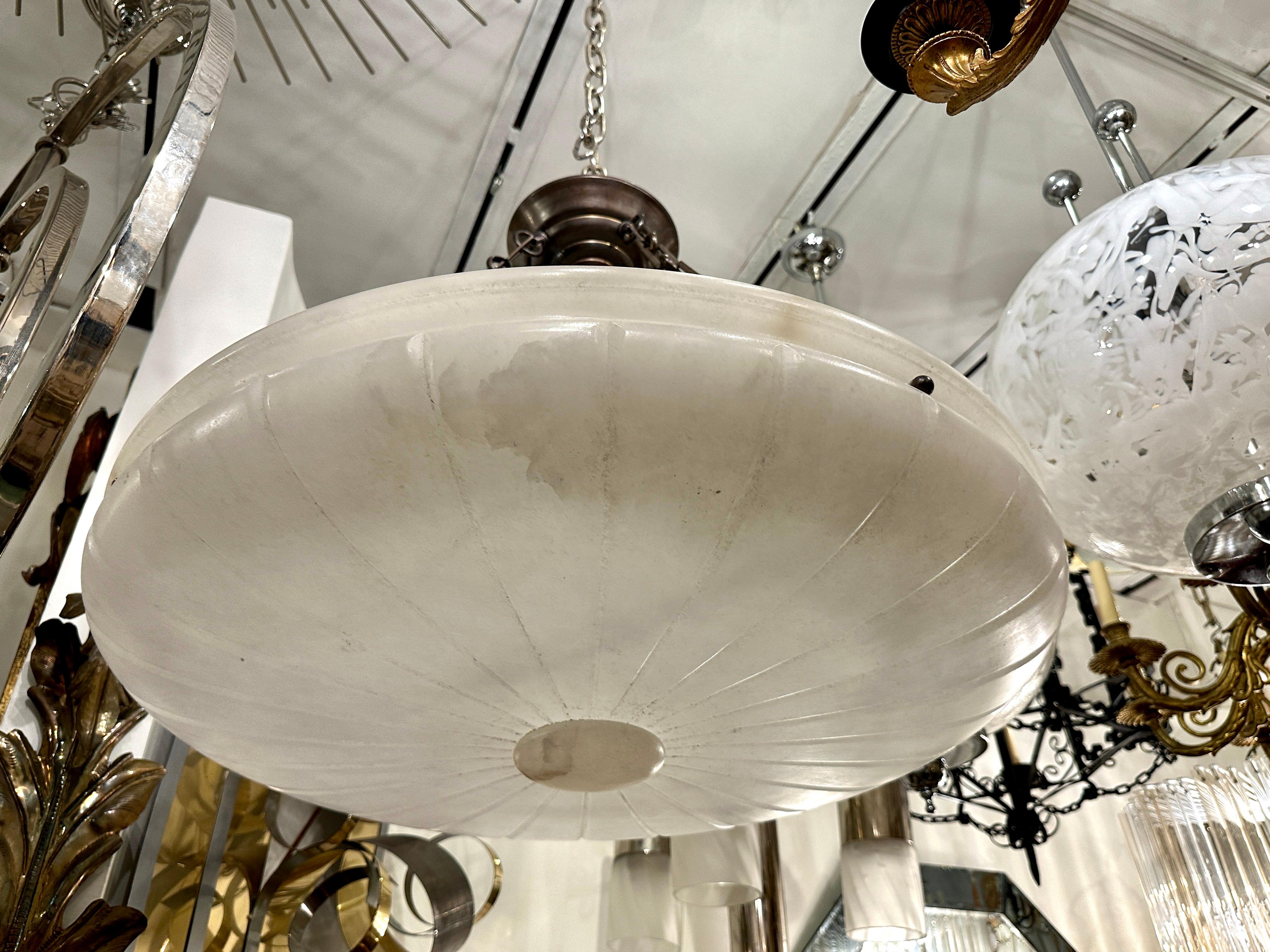 Pair of Large Alabaster Fixtures, Sold Individually In Good Condition For Sale In New York, NY