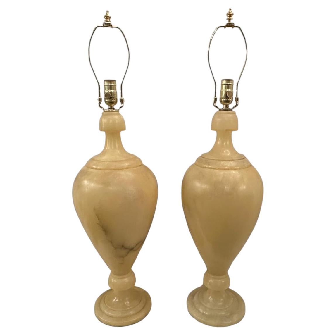 Pair of Large Alabaster lamps For Sale