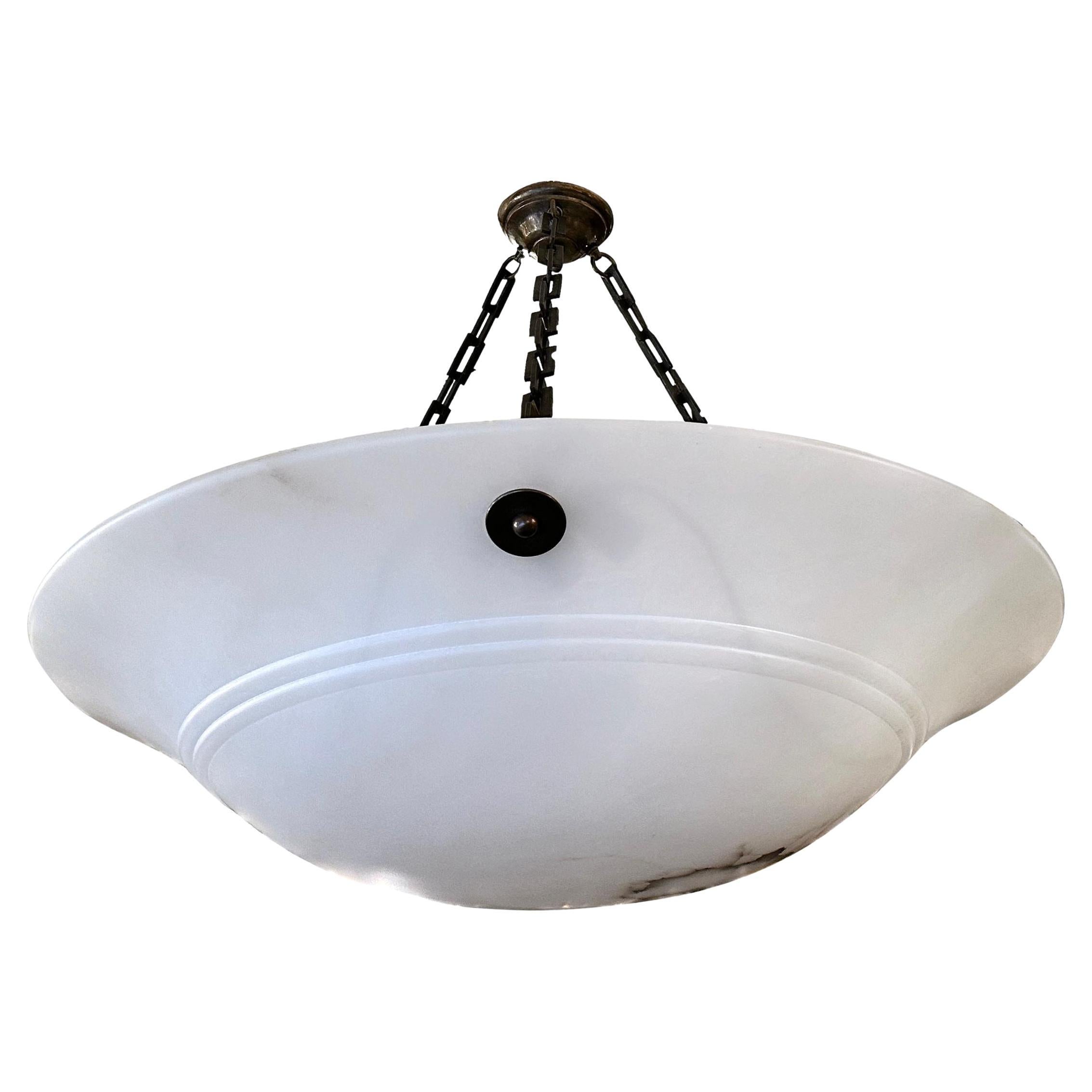 Set of Three Large Alabaster Light Fixtures, Sold Individually For Sale