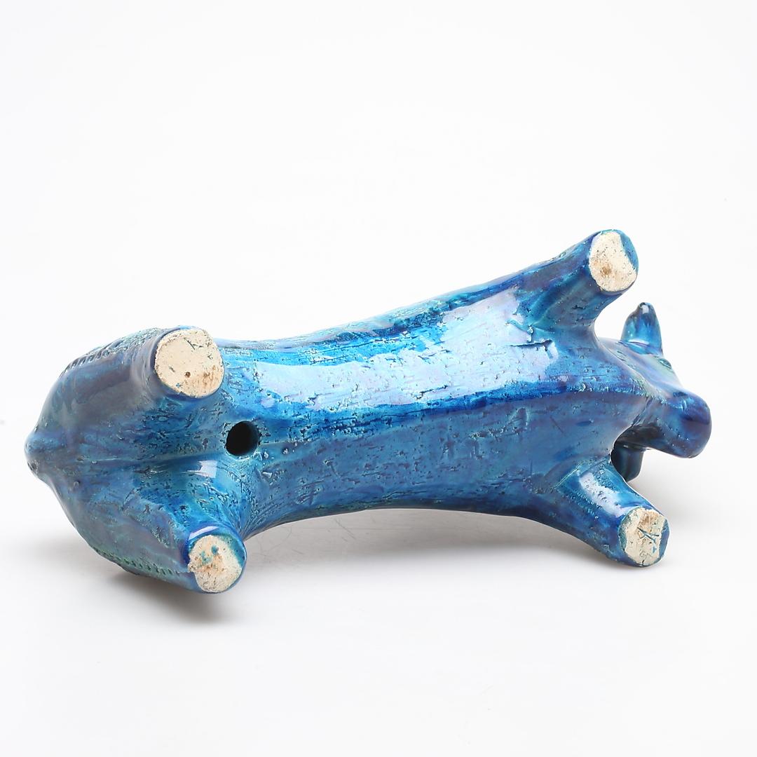 Ceramic Pair of Large Aldo Londi Bitossi Rimini Blue Bulls Italy, 1960s