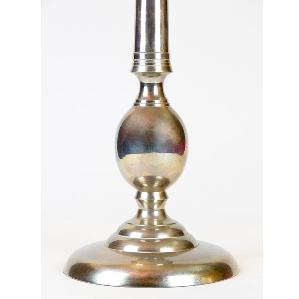 German Pair of Large Altar Candleholders, Brass, Nickel-Plated, circa 1910-1920 For Sale