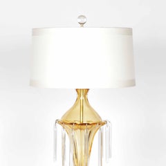 Pair of Large Amber and Crystal Murano Lamps, C. 1950