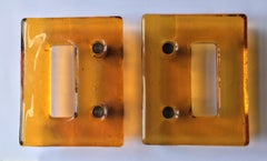 Set of Two Large Amber Art Glass Door Handles, 20th Century European