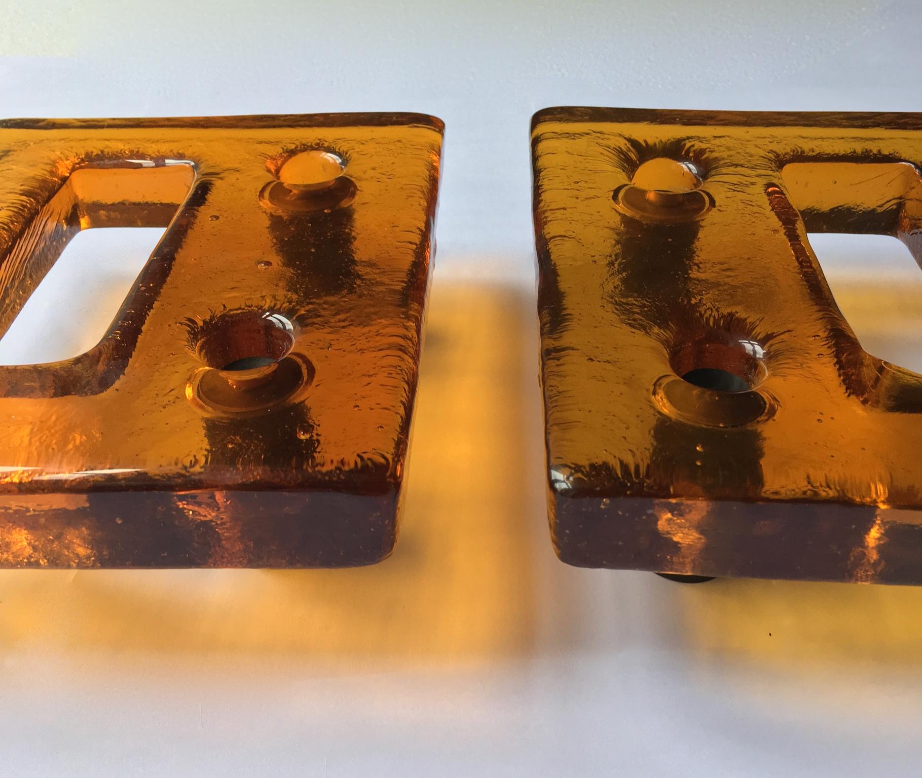 Set of Two Large Amber Art Glass Door Handles, 20th Century European In Good Condition In London, GB