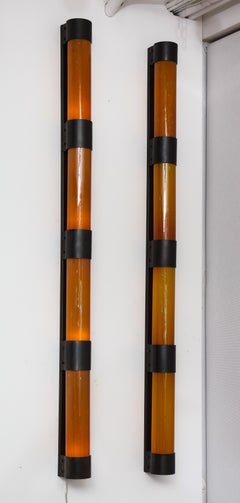 Pair of Large Amber Glass Sconces by Savoy Studios, '4 Pairs Available'