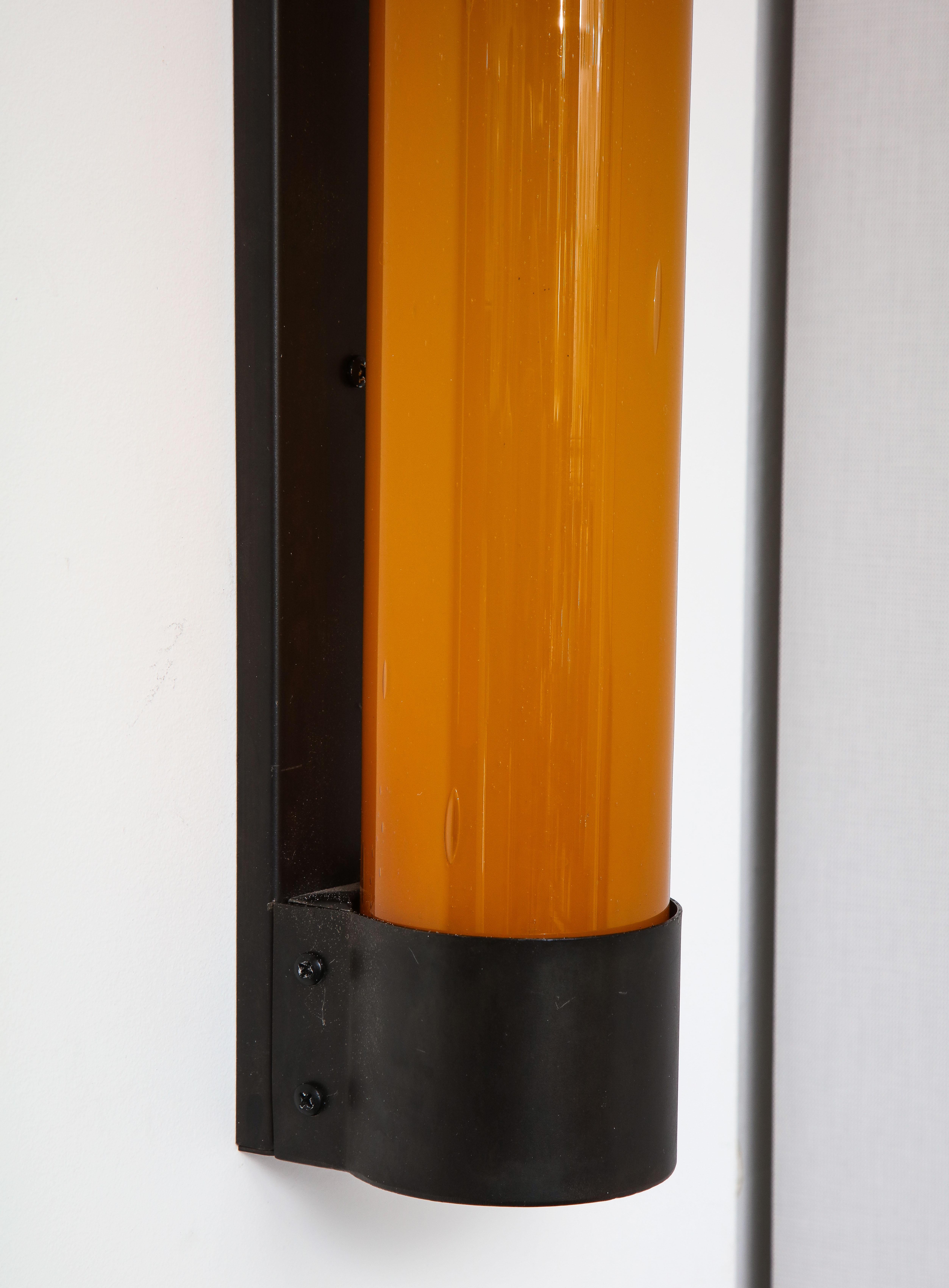 Pair of Large Amber Glass Sconces by Savoy Studios, '4 Pairs Available' For Sale 2