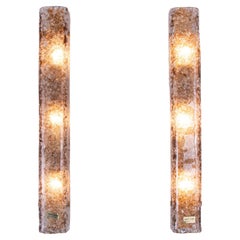 Coppia di grandi lampade a specchio ambrato da 20" in vetro di Murano e ottone di Kaiser anni '60