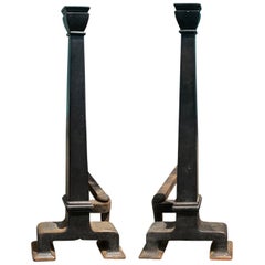 Pair of Large American Iron Andirons in the Style of William Jackson, circa 1900
