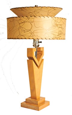 Pair of Large American Mid-Century Modern Blonde Wood and Chrome Console Lamps