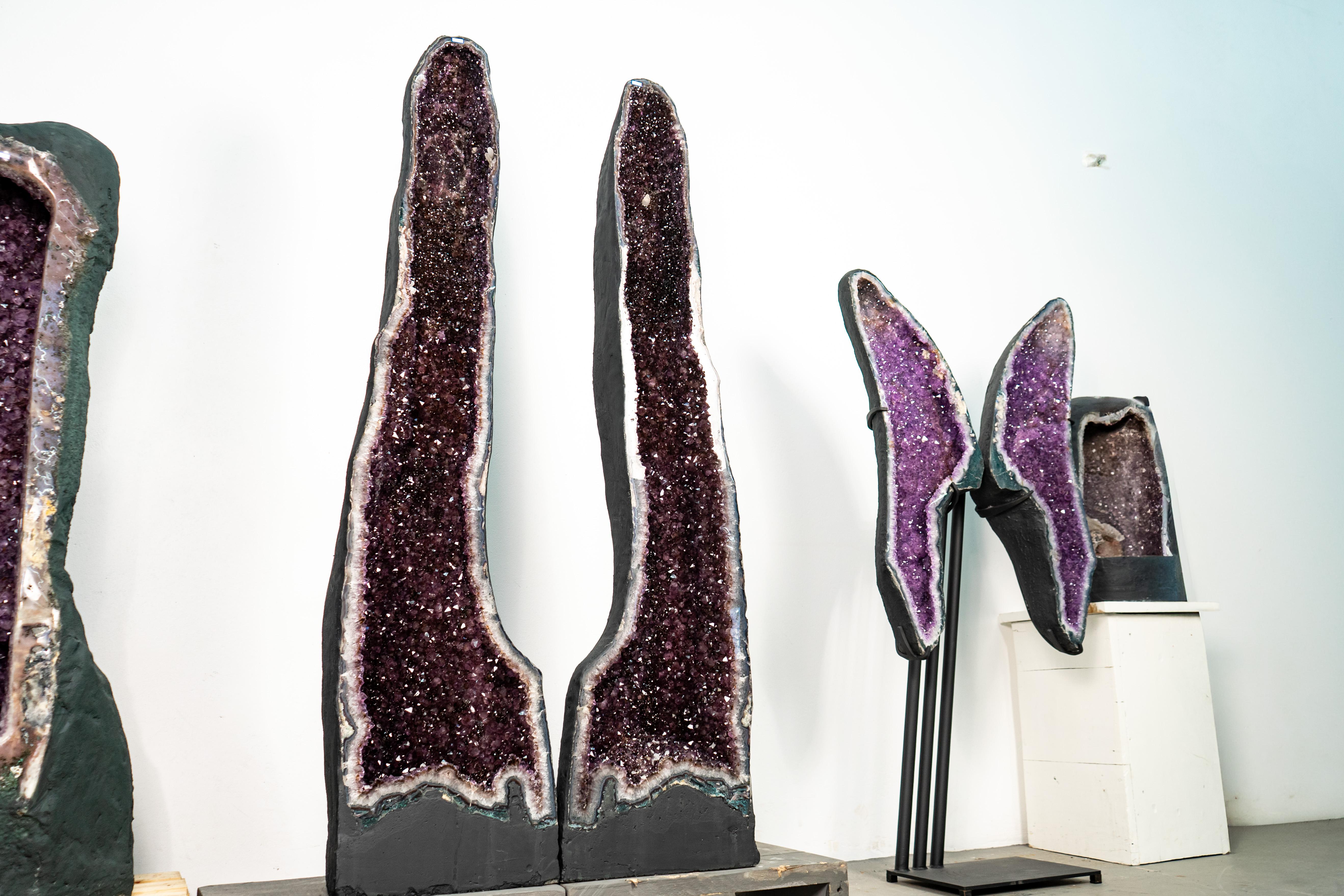 Brazilian Pair of Large Amethyst Cathedral Geodes For Sale