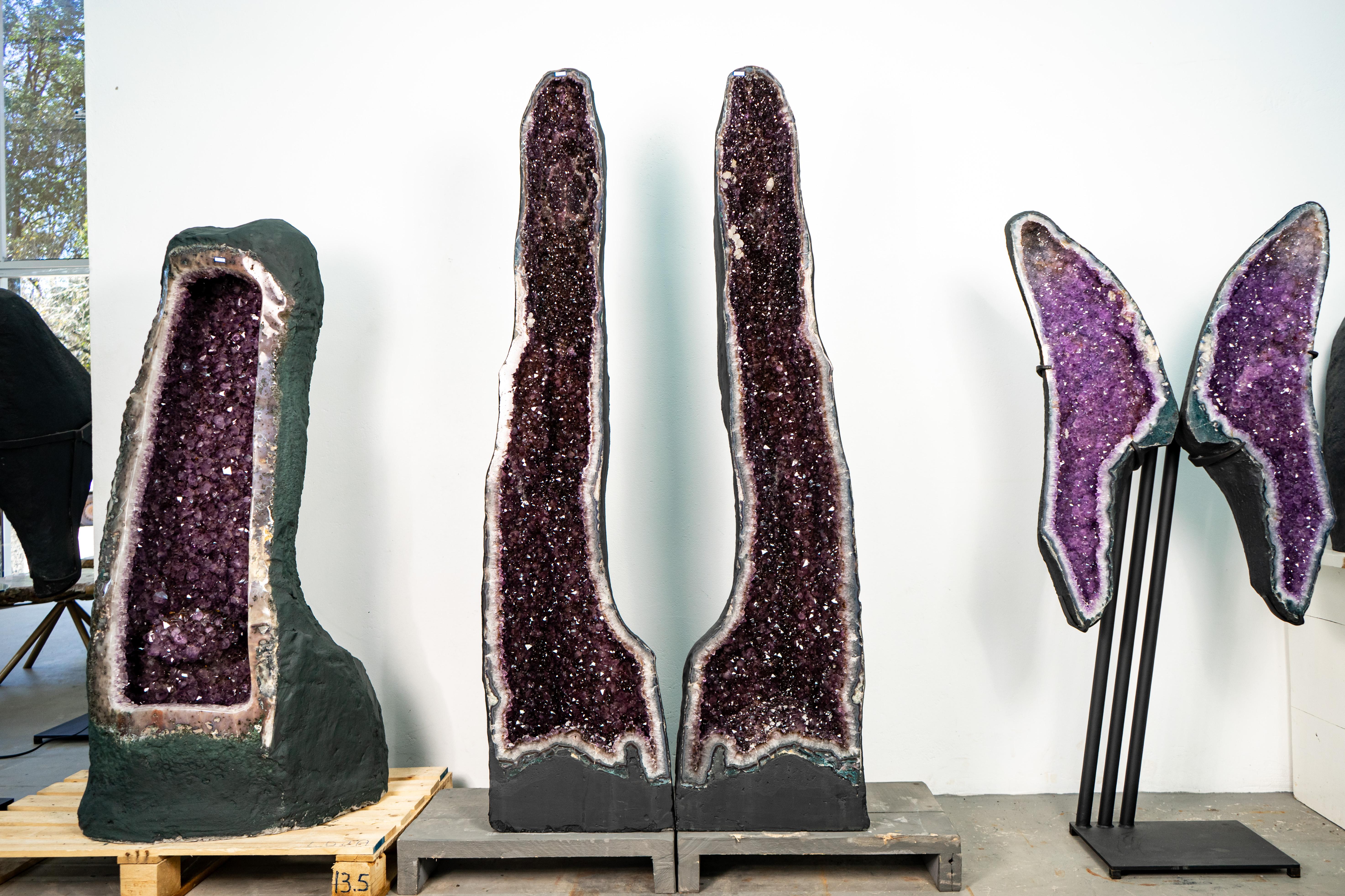 Contemporary Pair of Large Amethyst Cathedral Geodes For Sale