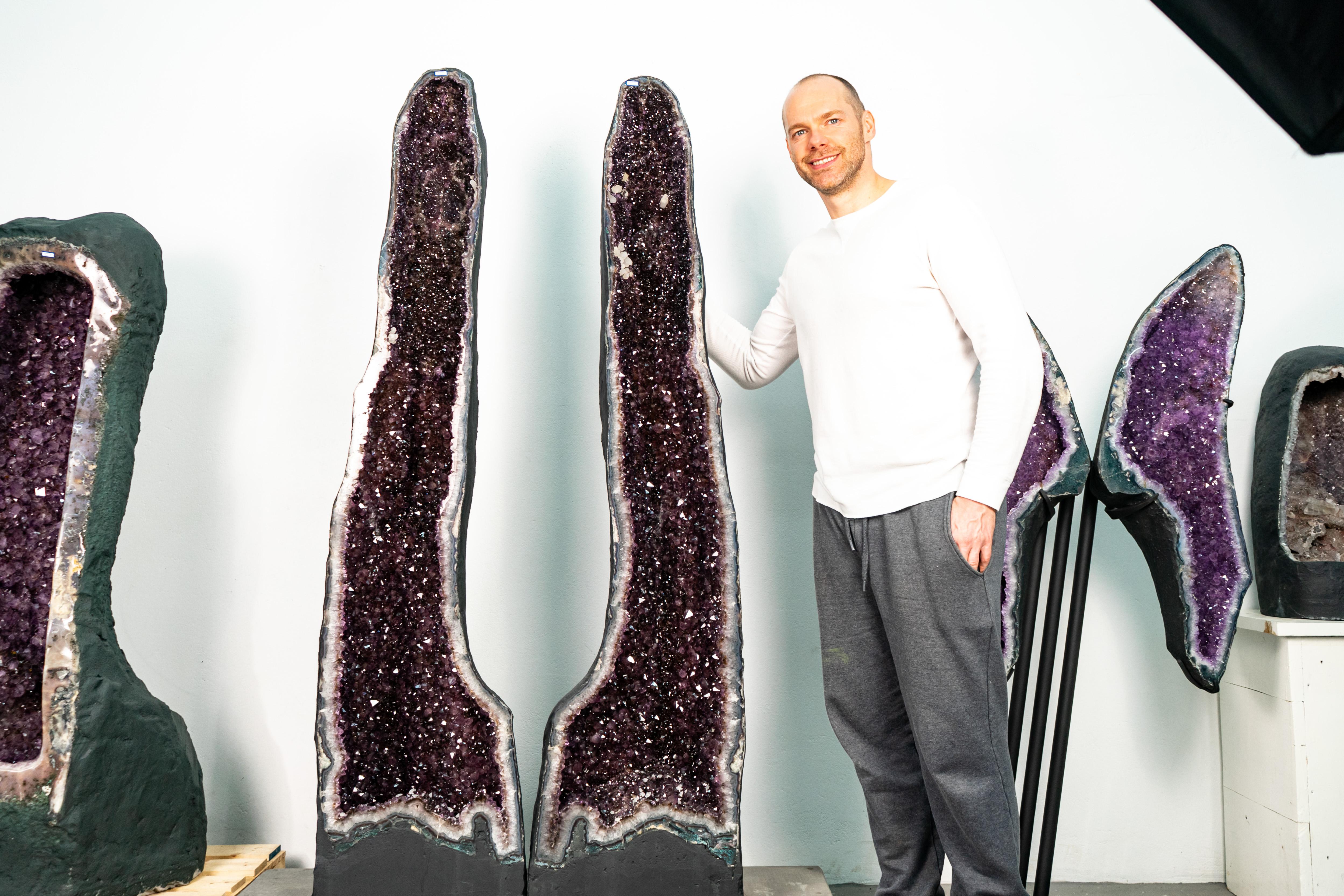 Crystal Pair of Large Amethyst Cathedral Geodes For Sale