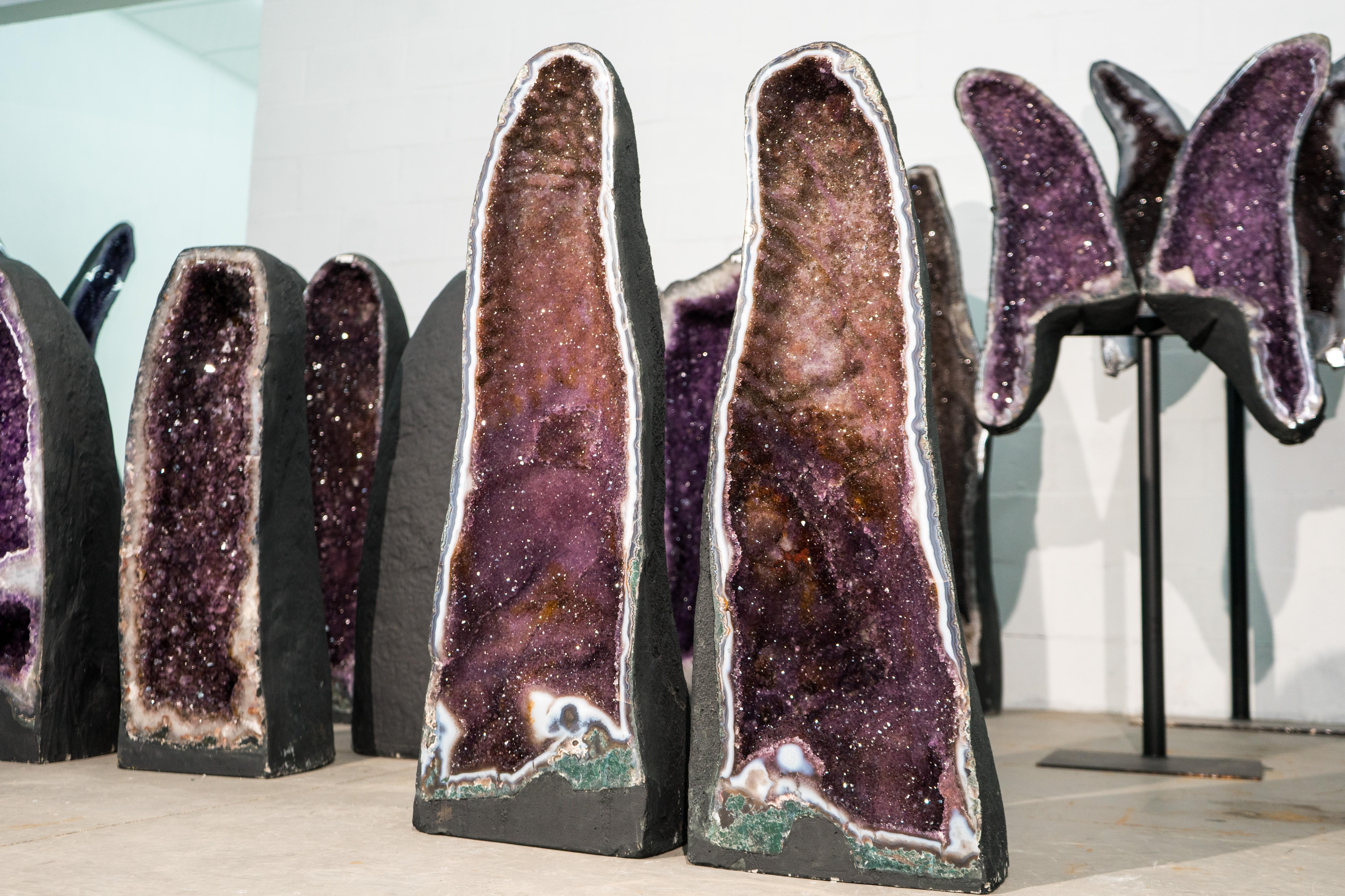 Paar große Amethyst-Kathedralen-Geode mit buntem Galaxy Druzy, Achatrahmen im Zustand „Neu“ im Angebot in Ametista Do Sul, BR