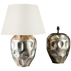 Pair of Large Anamorphic Silvered Metal Table Lamps