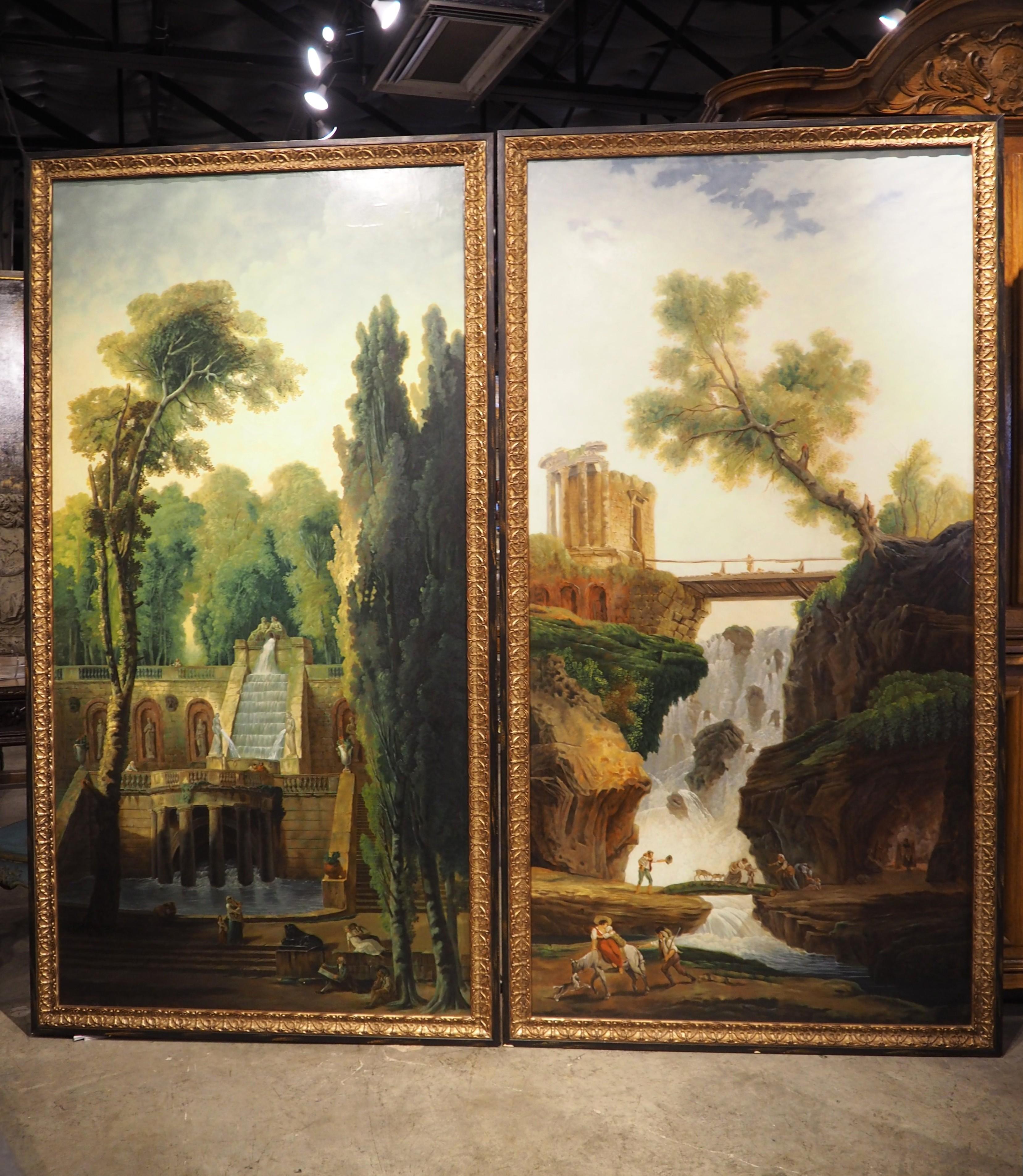 Pareja de cuadros grandes y decorativos de paisajes según Hubert Robert, Finales del siglo XX en venta 15