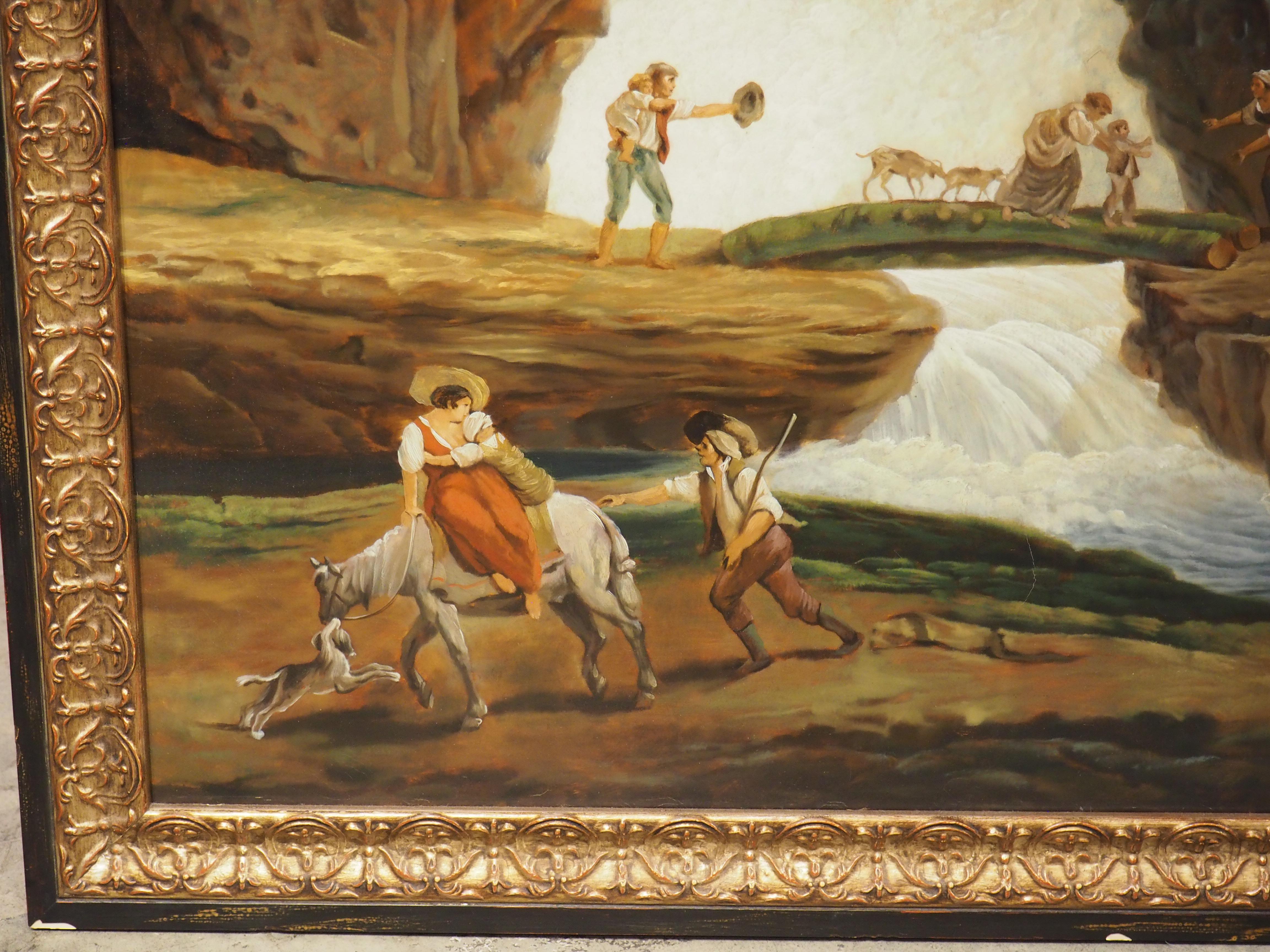 Pareja de cuadros grandes y decorativos de paisajes según Hubert Robert, Finales del siglo XX Textil en venta