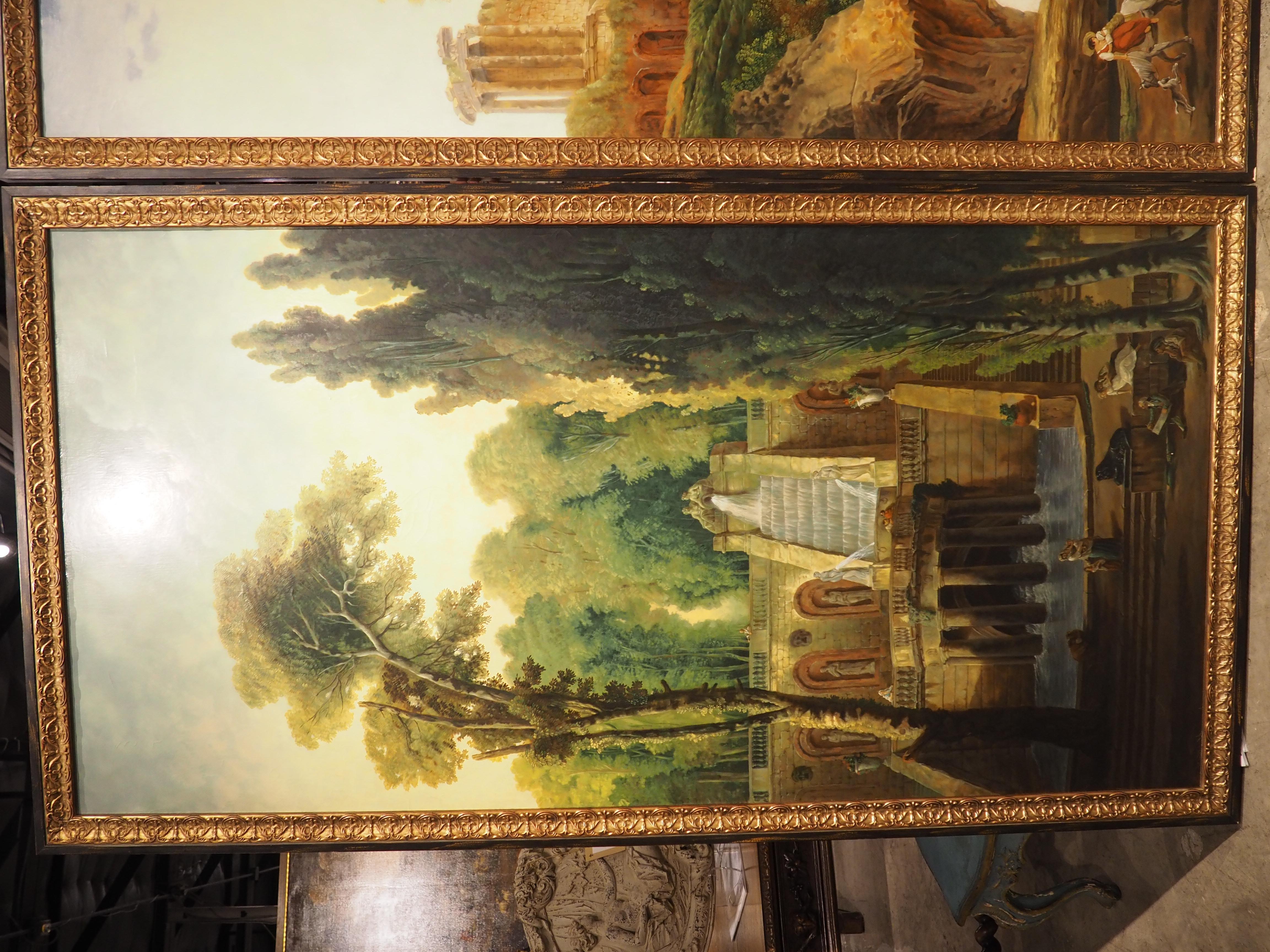 Pareja de cuadros grandes y decorativos de paisajes según Hubert Robert, Finales del siglo XX en venta 2