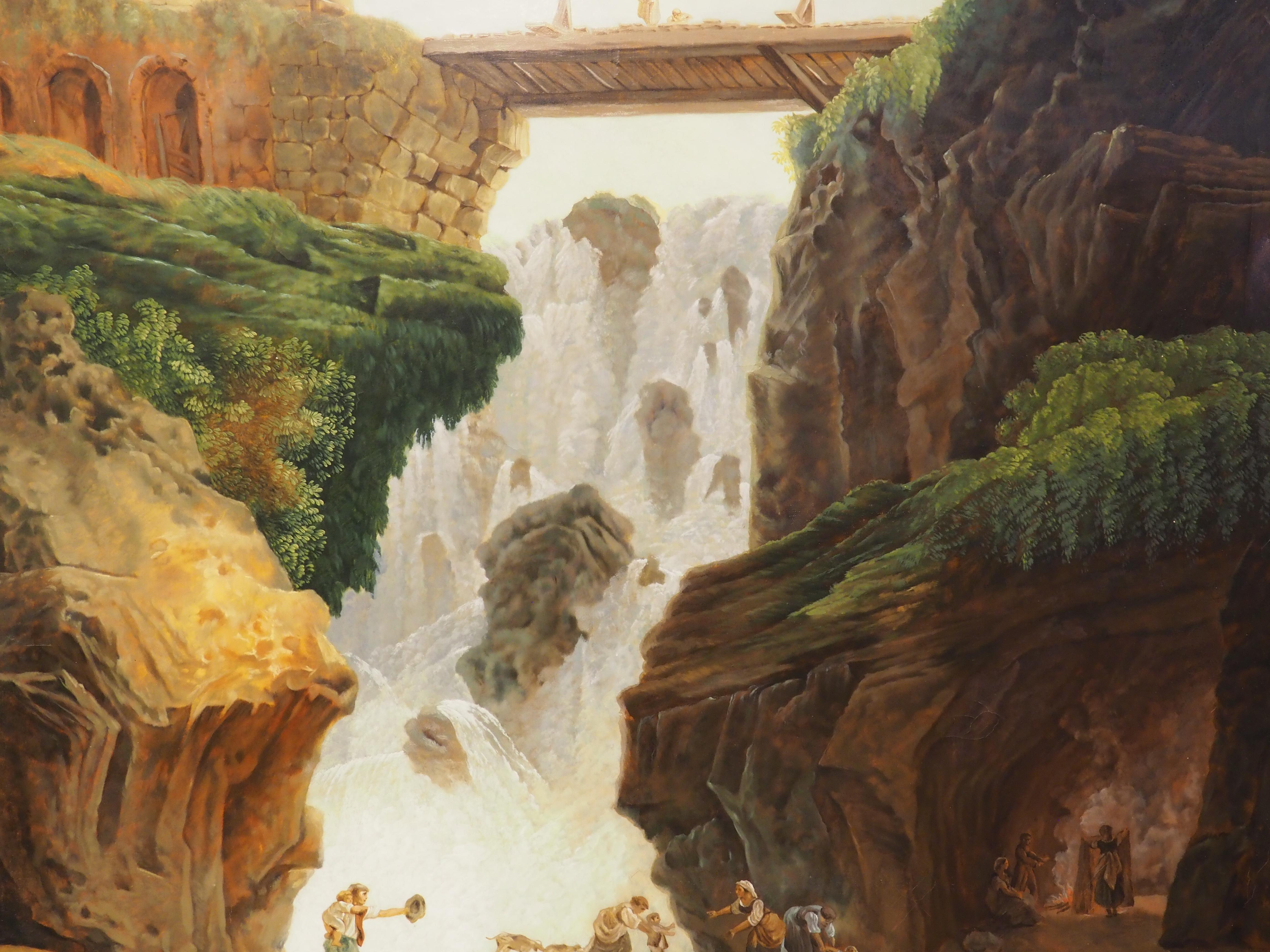 Pareja de cuadros grandes y decorativos de paisajes según Hubert Robert, Finales del siglo XX en venta 4