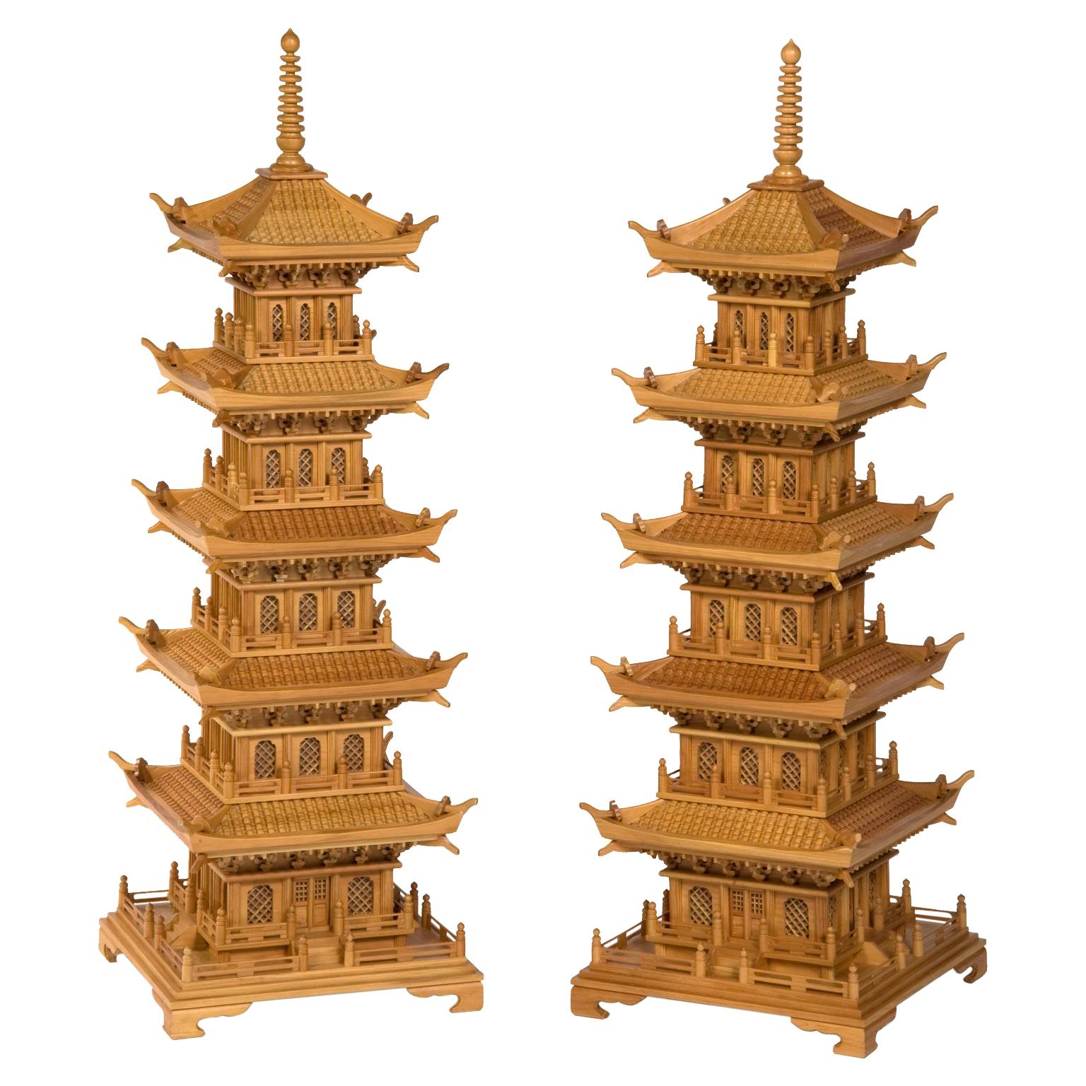 Pair of Large and Dramatic Pine Pagodas