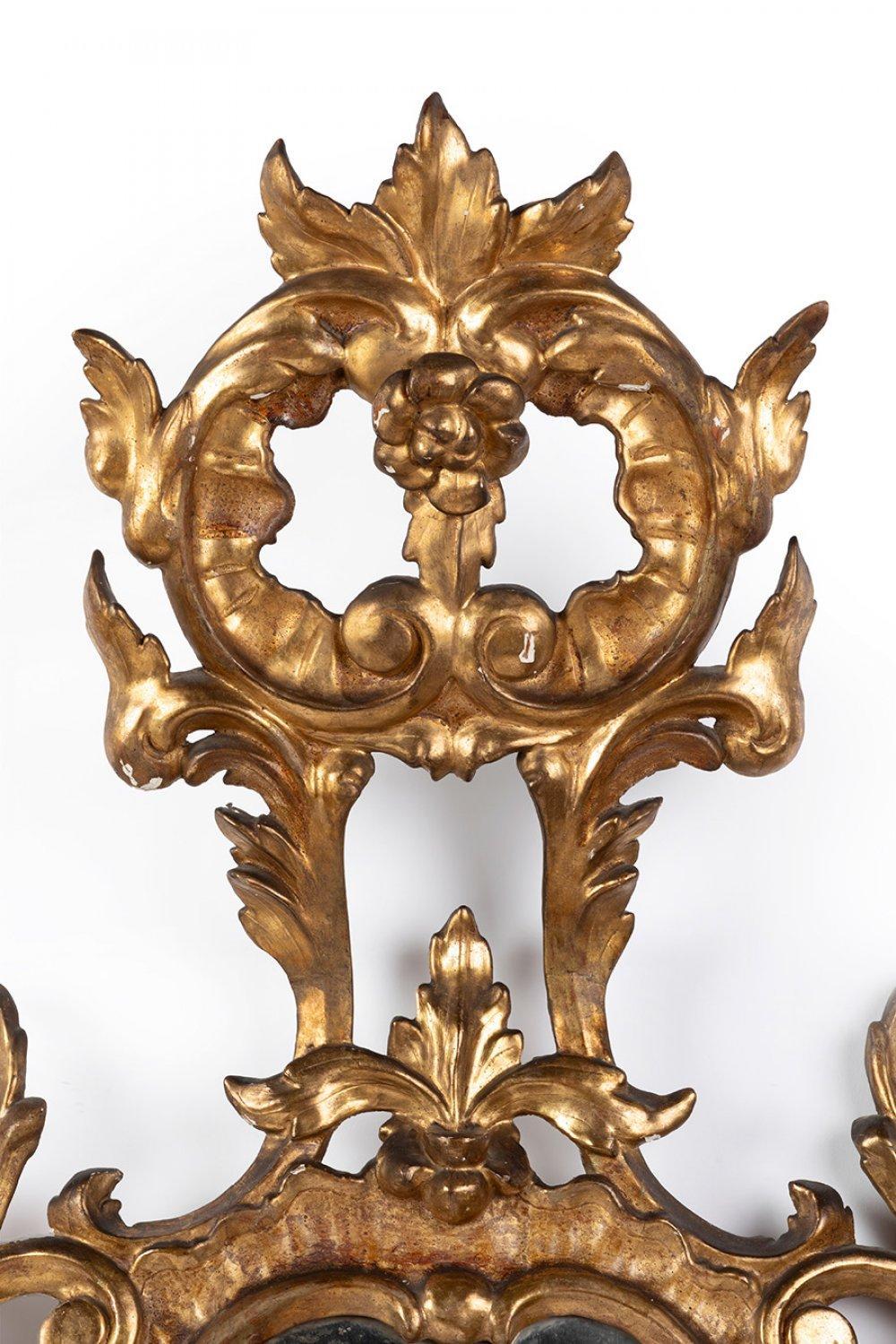Carved Pair of large and elaborate European Antique Giltwood Cornucopia Mirrors