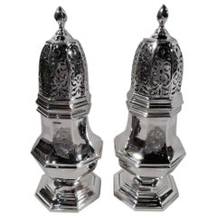 Pair of Large and Heavy English Sterling Silver Sugar Casters