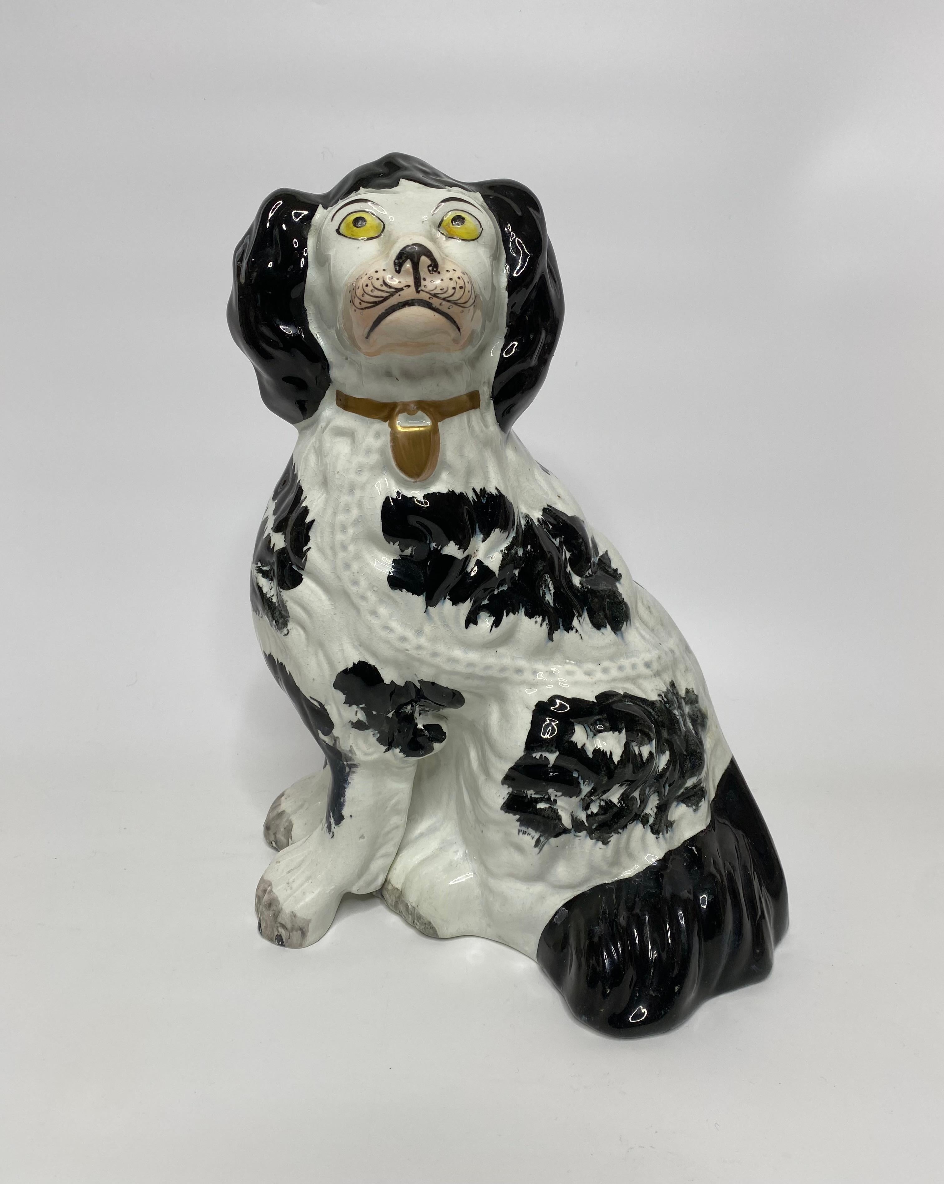 Pair of large and rare Staffordshire Spaniels, c. 1840. In Good Condition In Gargrave, North Yorkshire