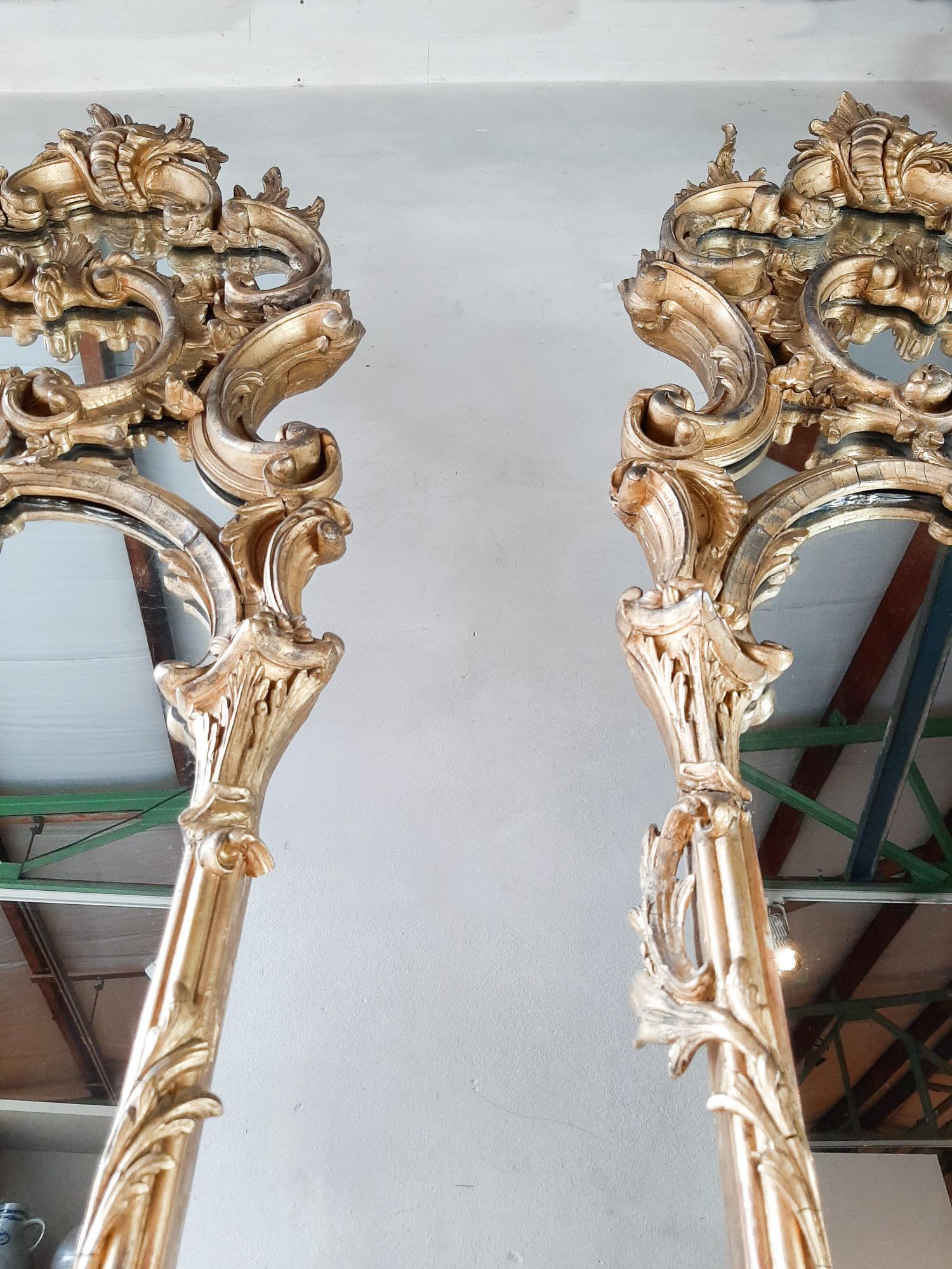 Pair of Large and Richly Ornamented Antique French Gilt Pier Mirrors 8