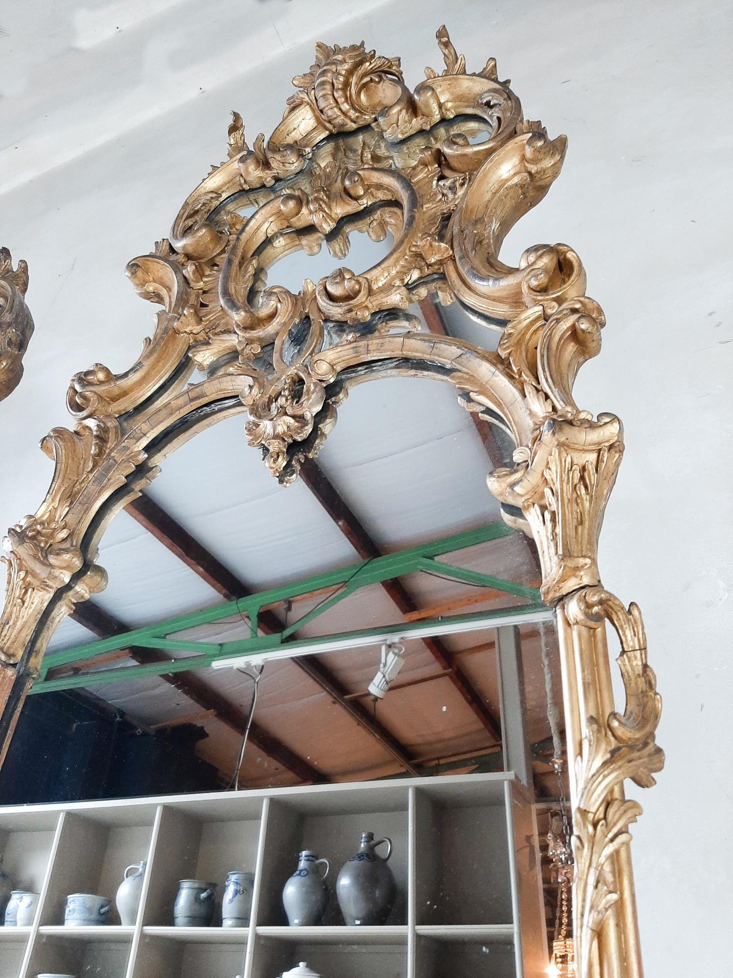 Pair of Large and Richly Ornamented Antique French Gilt Pier Mirrors 2