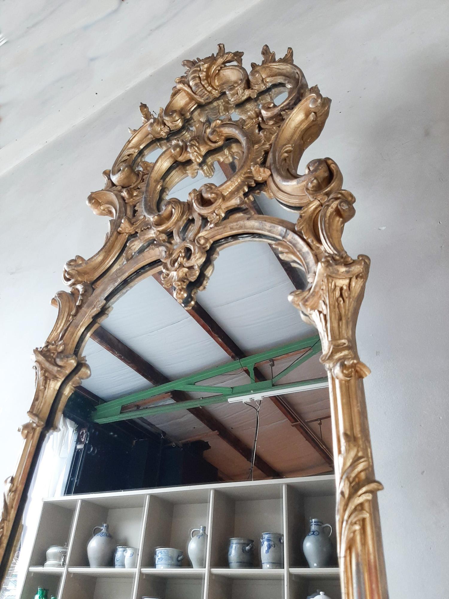 Pair of Large and Richly Ornamented Antique French Gilt Pier Mirrors 3