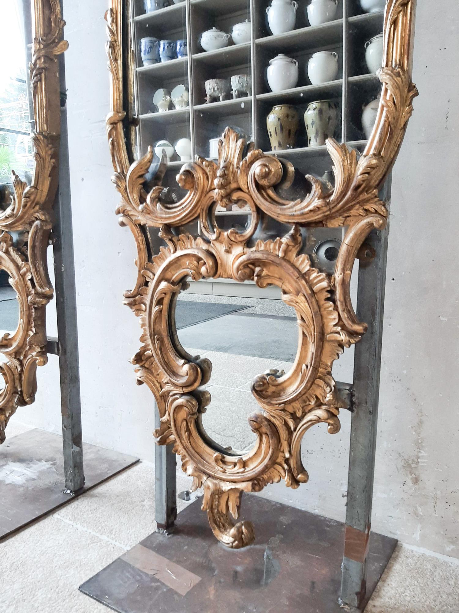 Pair of Large and Richly Ornamented Antique French Gilt Pier Mirrors 4