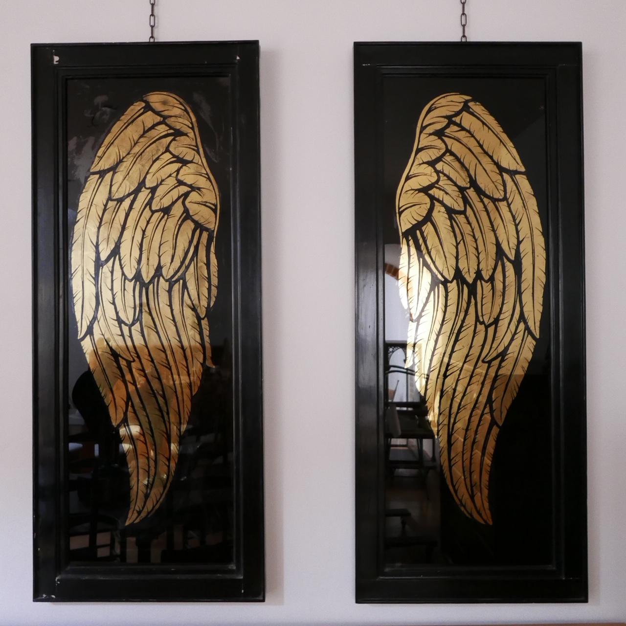 Verre Églomisé Pair of Large Angel Wings Framed Artwork