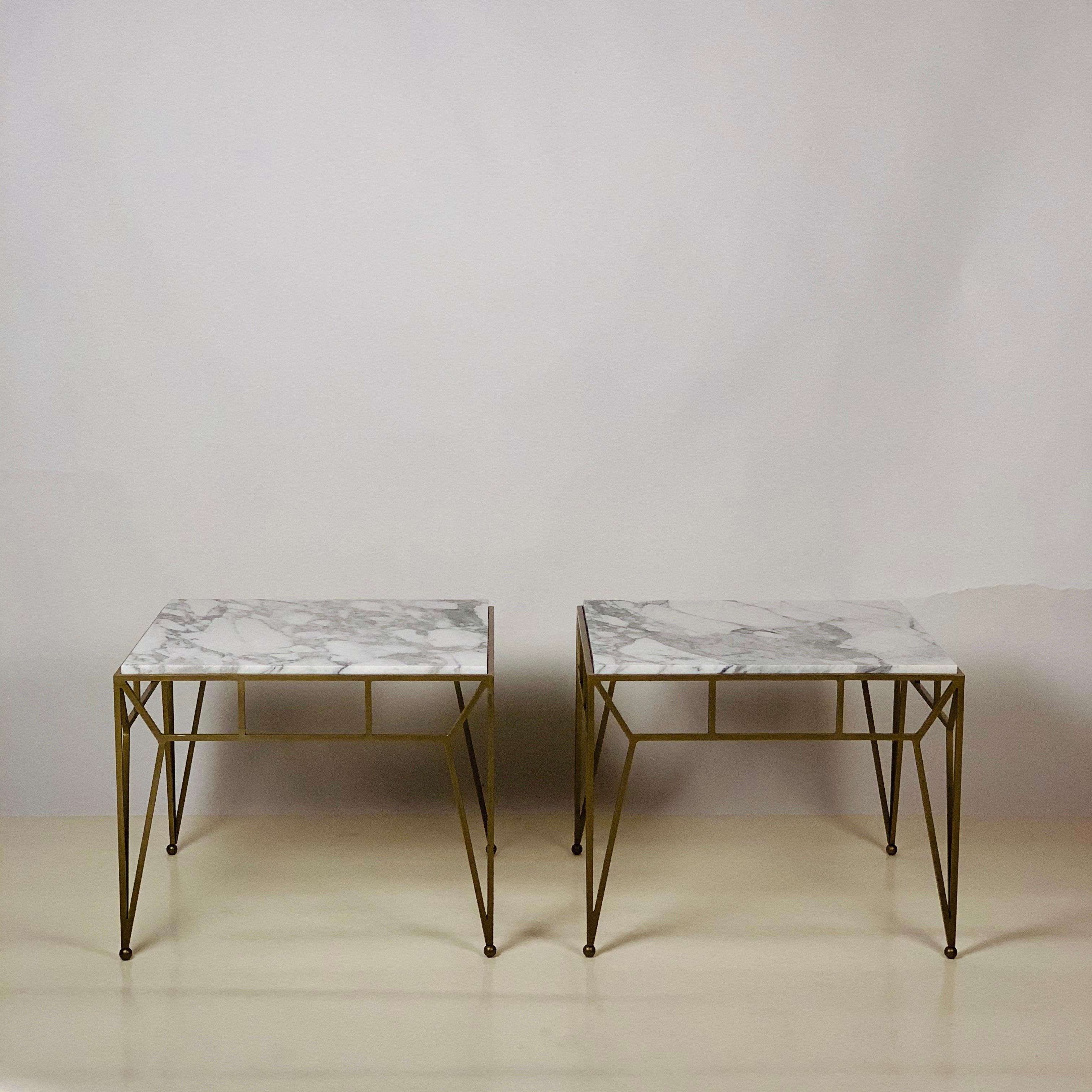Post-Modern Pair of Large 'Angulaire' Marble Side or End Tables by Design Frères For Sale