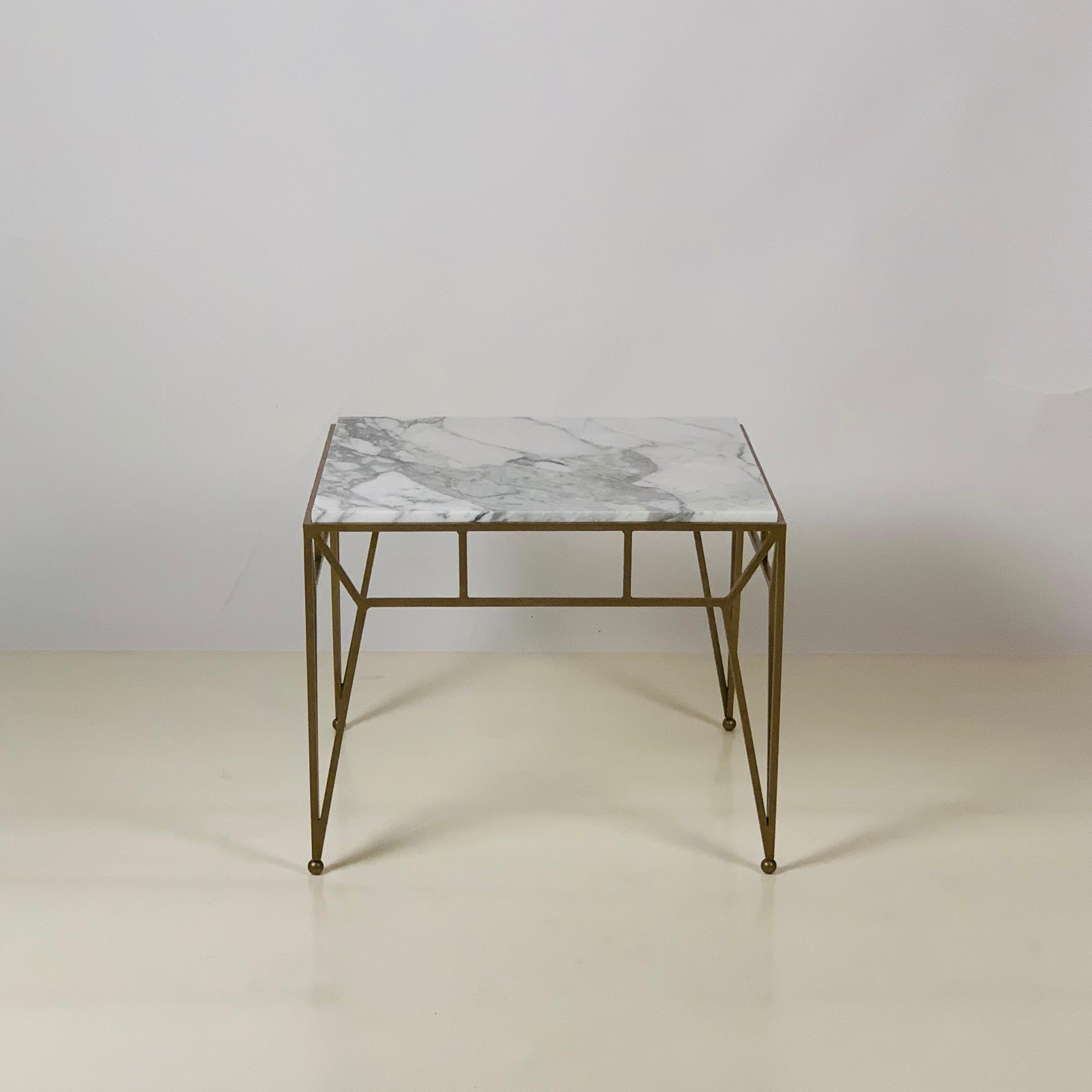 Powder-Coated Pair of Large 'Angulaire' Marble Side or End Tables by Design Frères For Sale