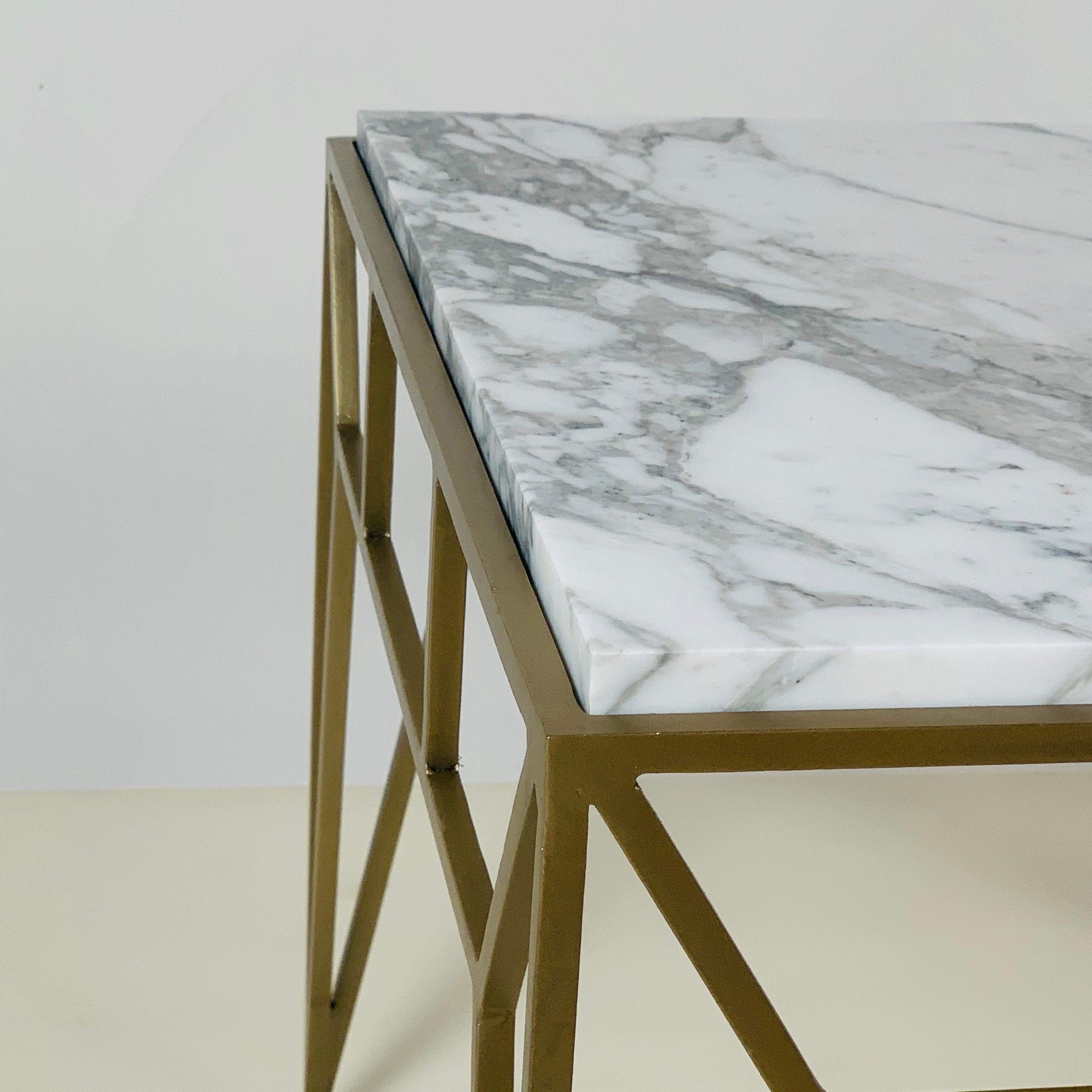 Steel Pair of Large 'Angulaire' Marble Side or End Tables by Design Frères For Sale