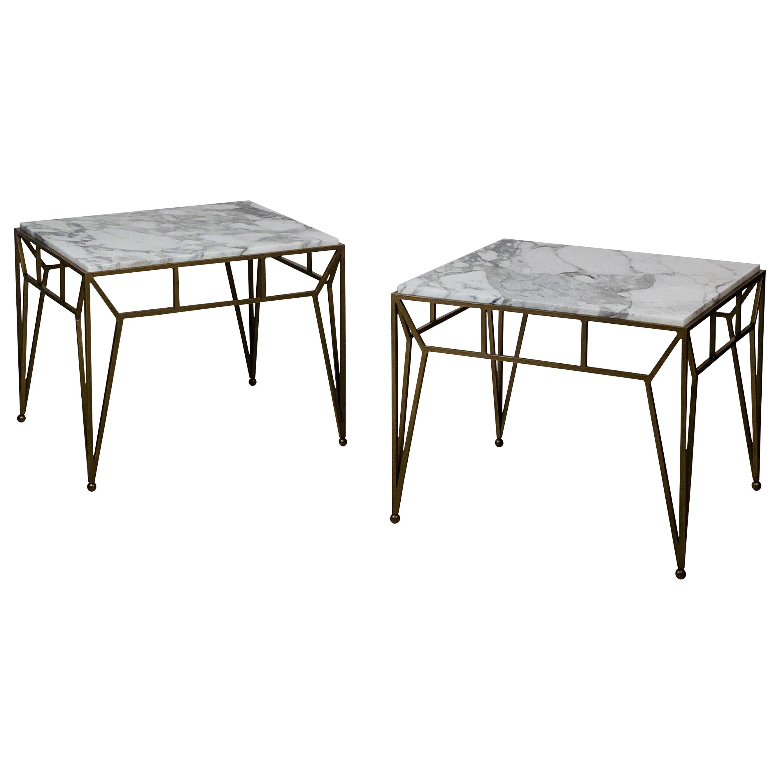 Pair of Large 'Angulaire' Marble Side or End Tables by Design Frères For Sale