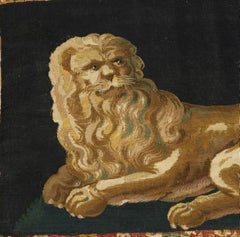 Pair of Large Antique 18th Century Brussels Pillows with Animals Lion and Bull