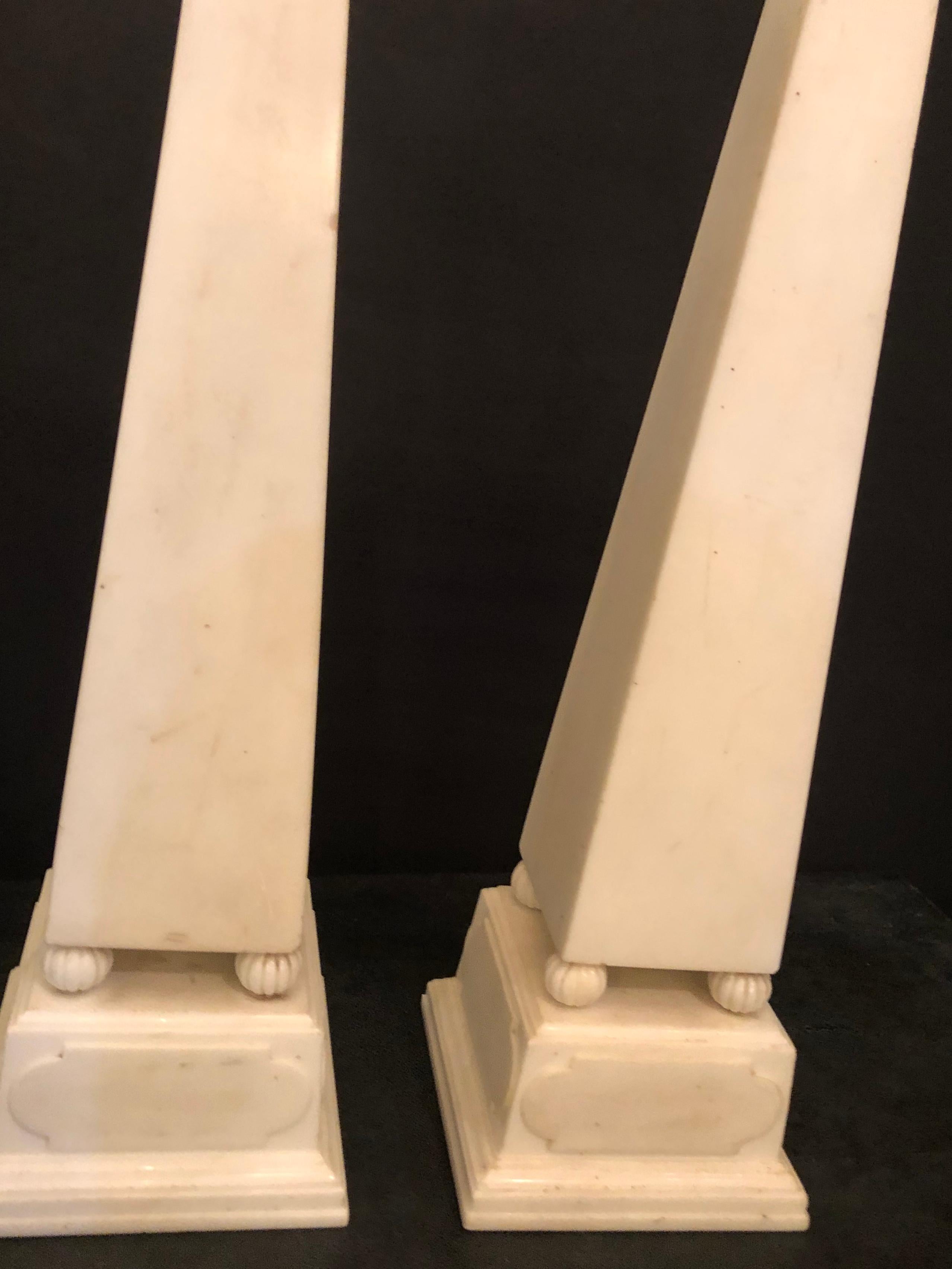 Early 20th Century Pair of Large Antique 19th-20th Century Solid Marble Obelisks on Pedestals For Sale