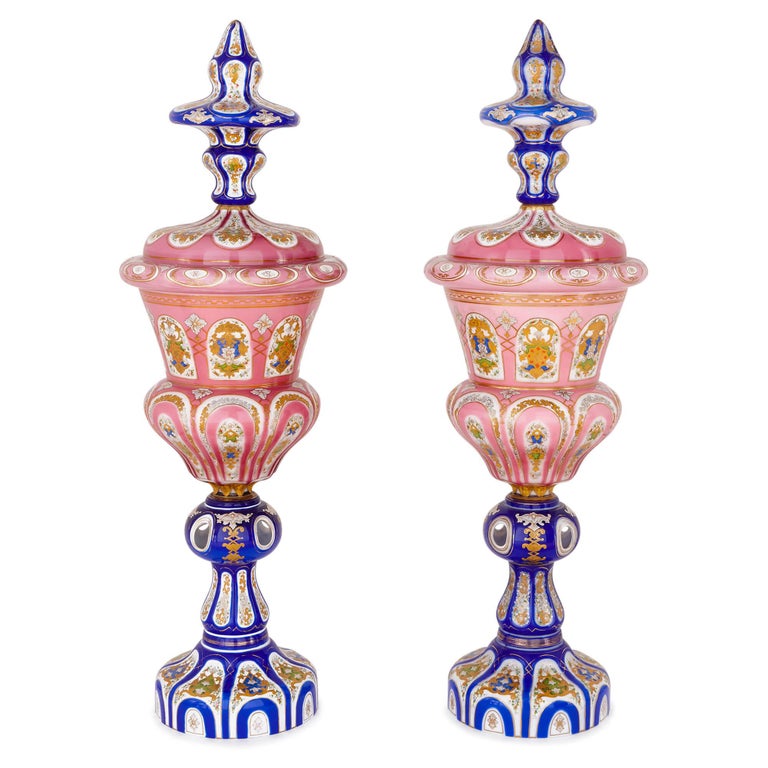 Pair of large antique Bohemian glass vases For Sale at 1stdibs