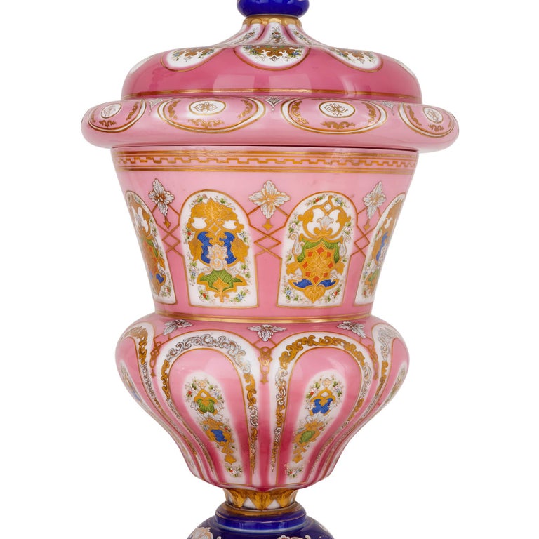 Pair of large antique Bohemian glass vases For Sale at 1stdibs