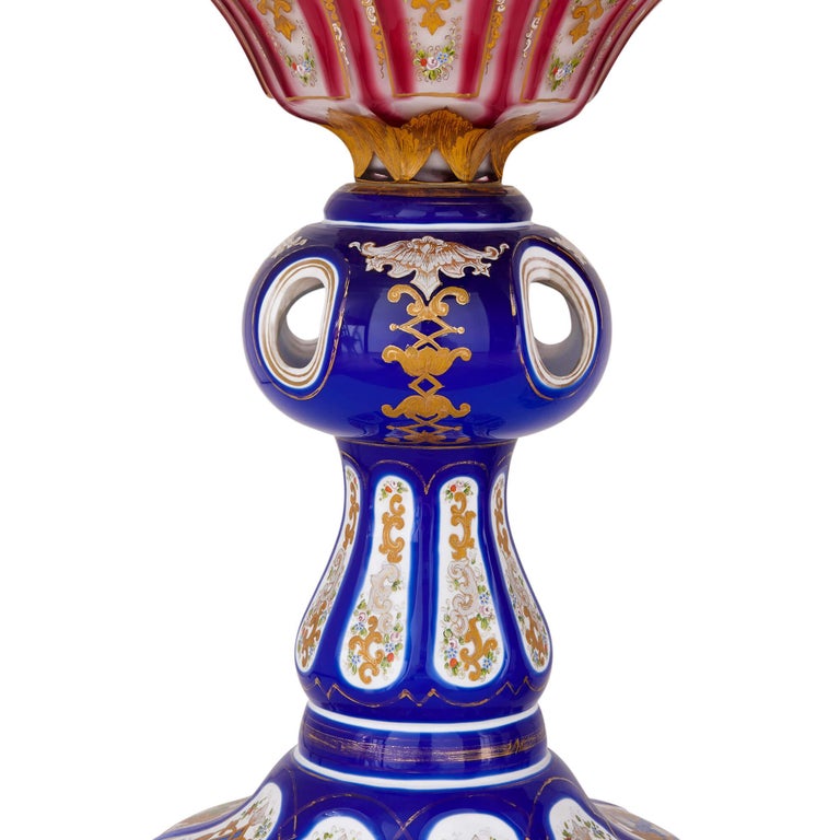 Pair of large antique Bohemian glass vases For Sale at 1stdibs