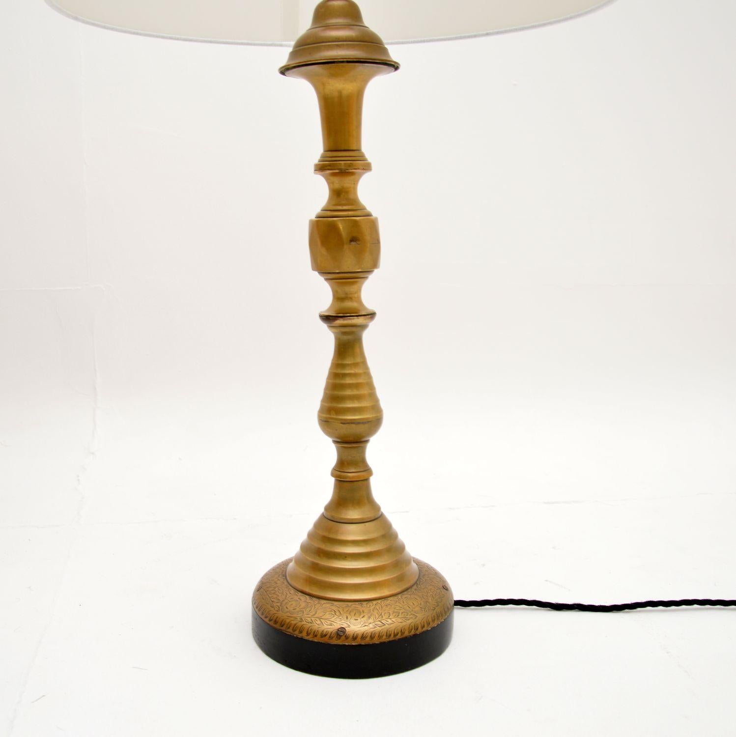 Mid-20th Century Large Pair of Antique Brass Table Lamps For Sale