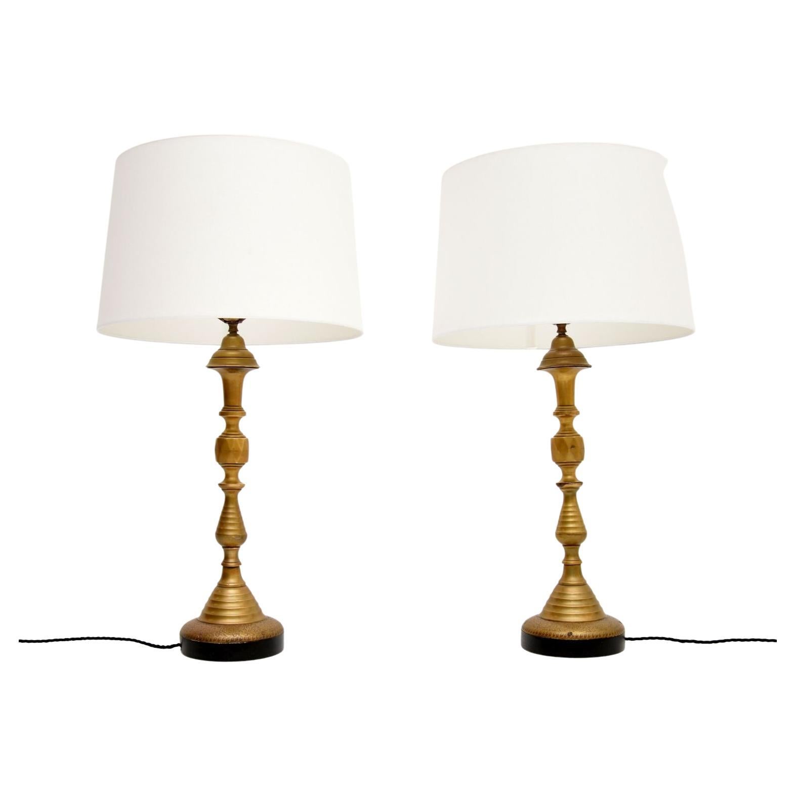 Large Pair of Antique Brass Table Lamps For Sale