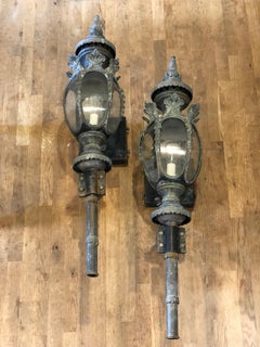 Pair of Large Antique Bronze and Iron Lanterns