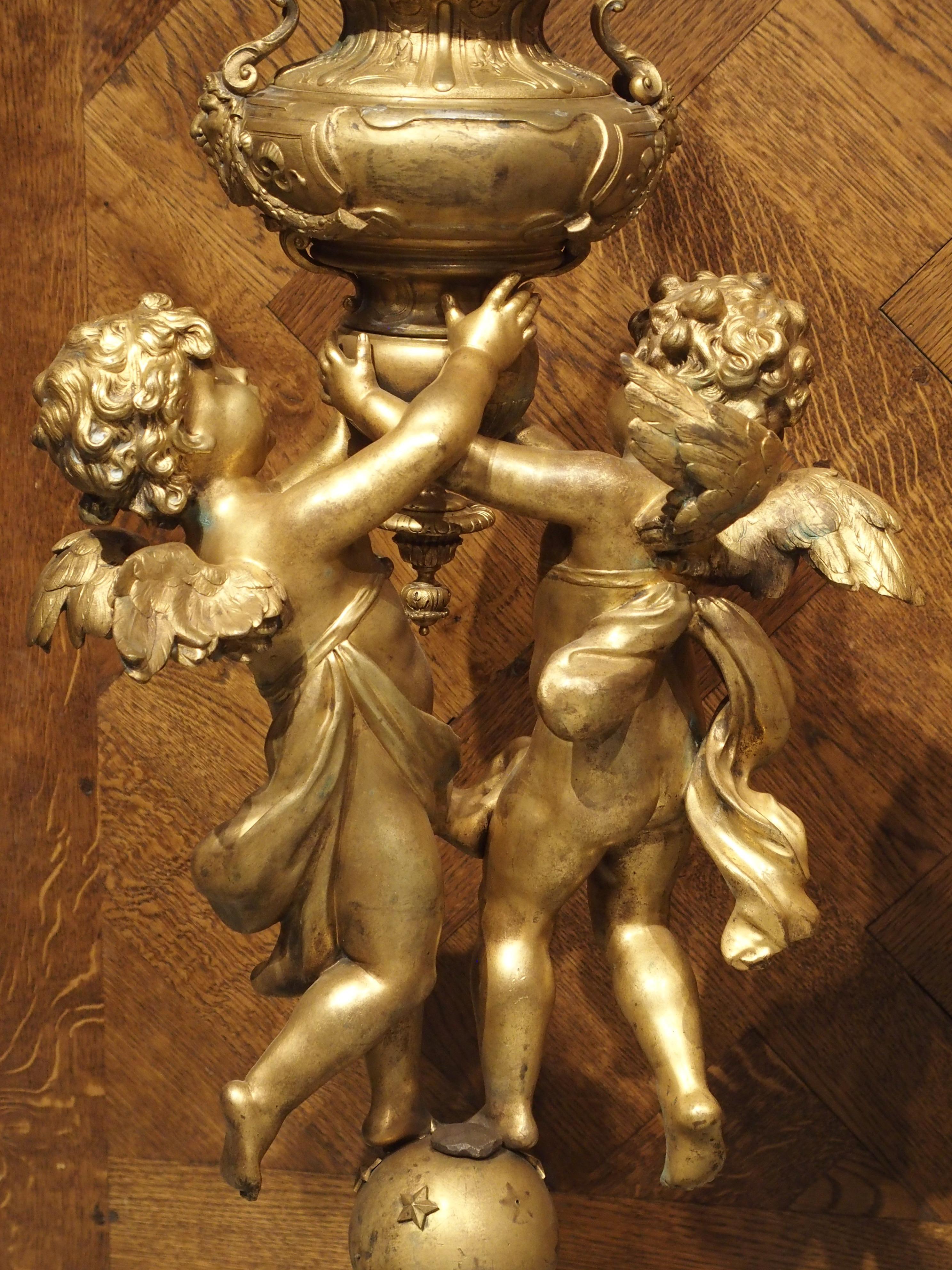 Pair of Large Antique Bronze Doré Andirons from France, circa 1860 11