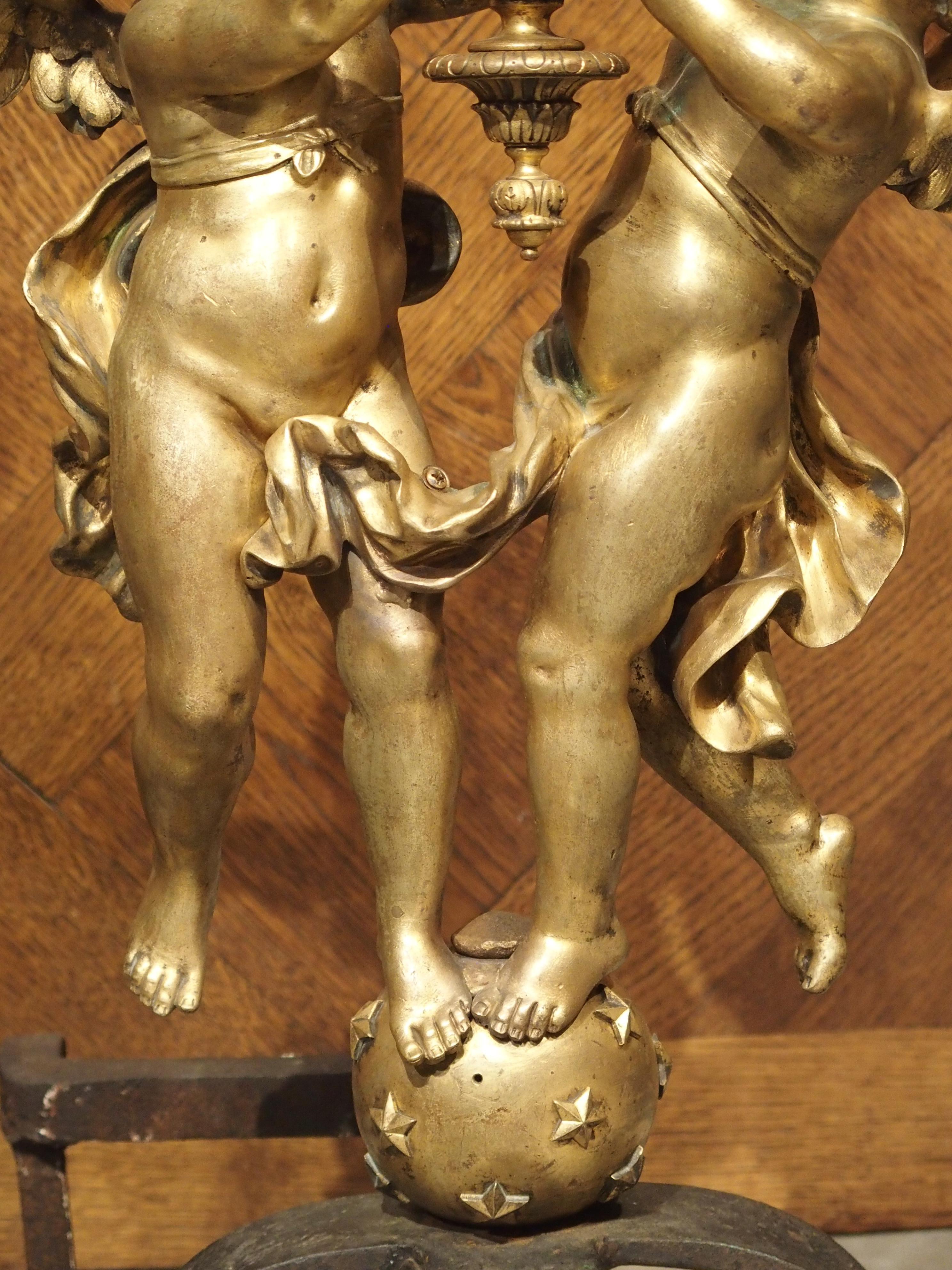 Pair of Large Antique Bronze Doré Andirons from France, circa 1860 1
