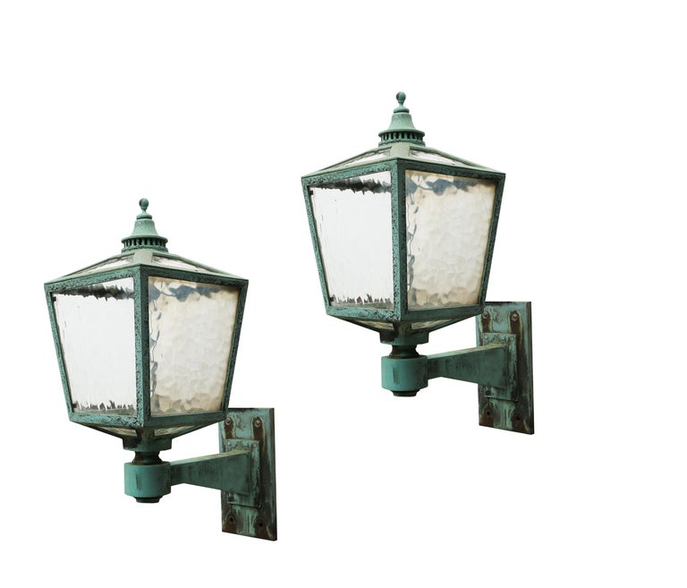 Pair of Large Antique Bronze Exterior Wall Lights For Sale at 1stDibs