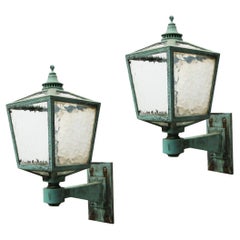Pair of Large Antique Bronze Exterior Wall Lights