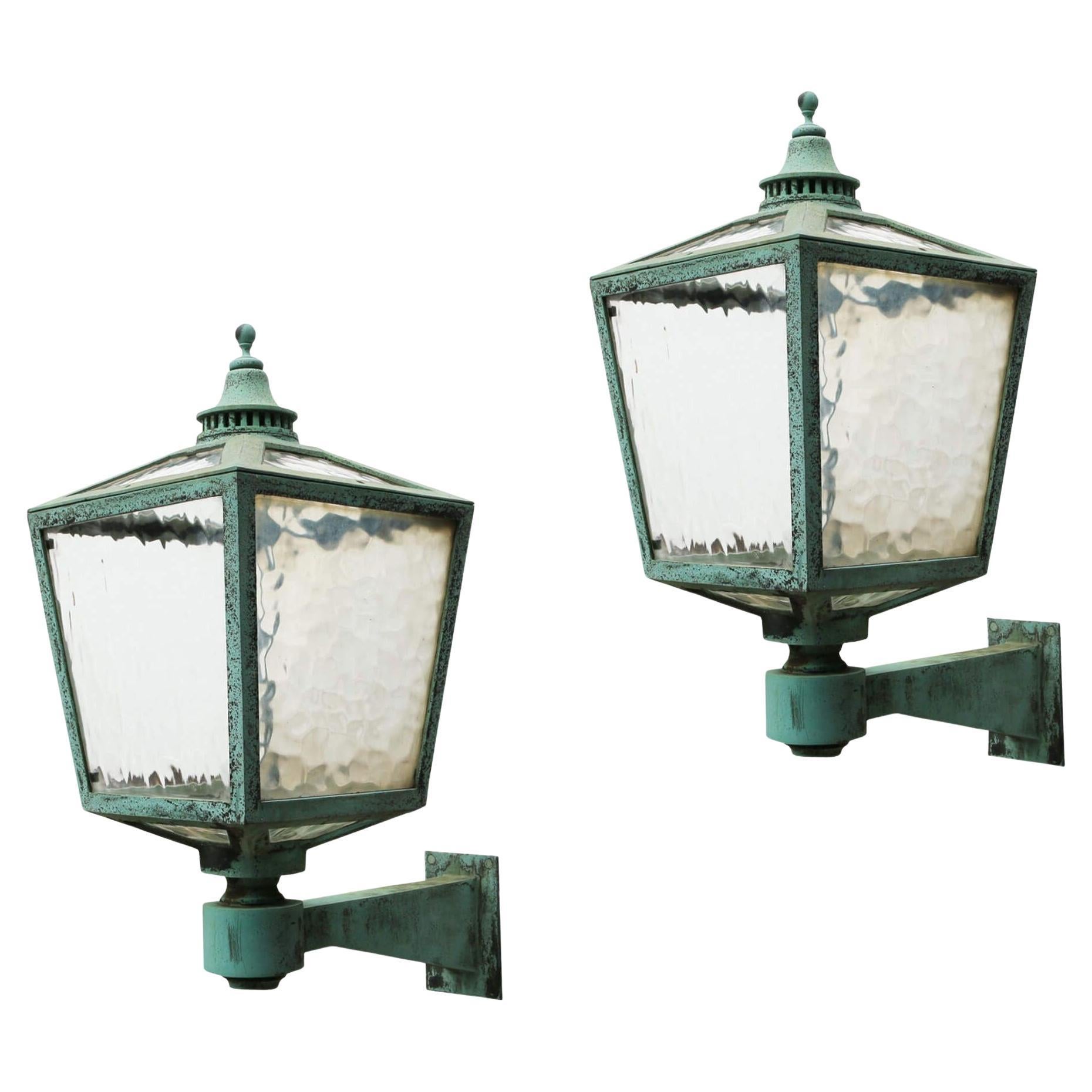 Pair of Large Antique Bronze Exterior Wall Lights For Sale