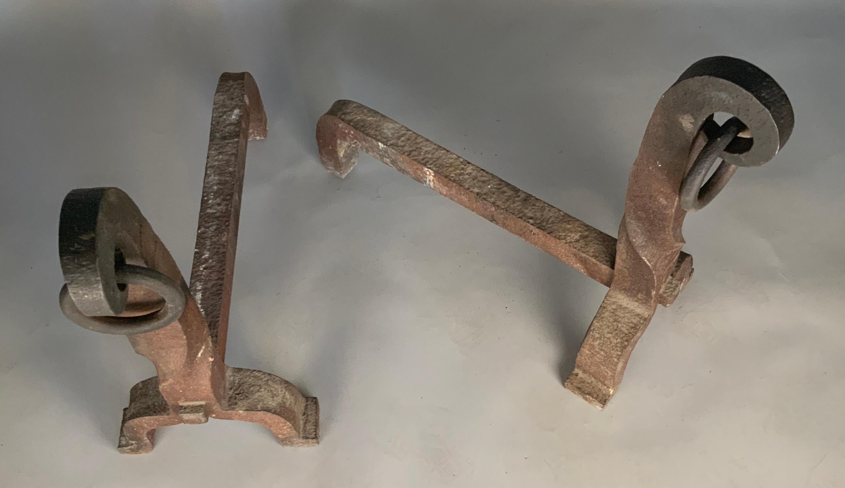 Pair of Large Antique Cast Iron Andirons In Good Condition In Hudson, NY