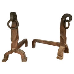 Pair of Large Antique Cast Iron Andirons